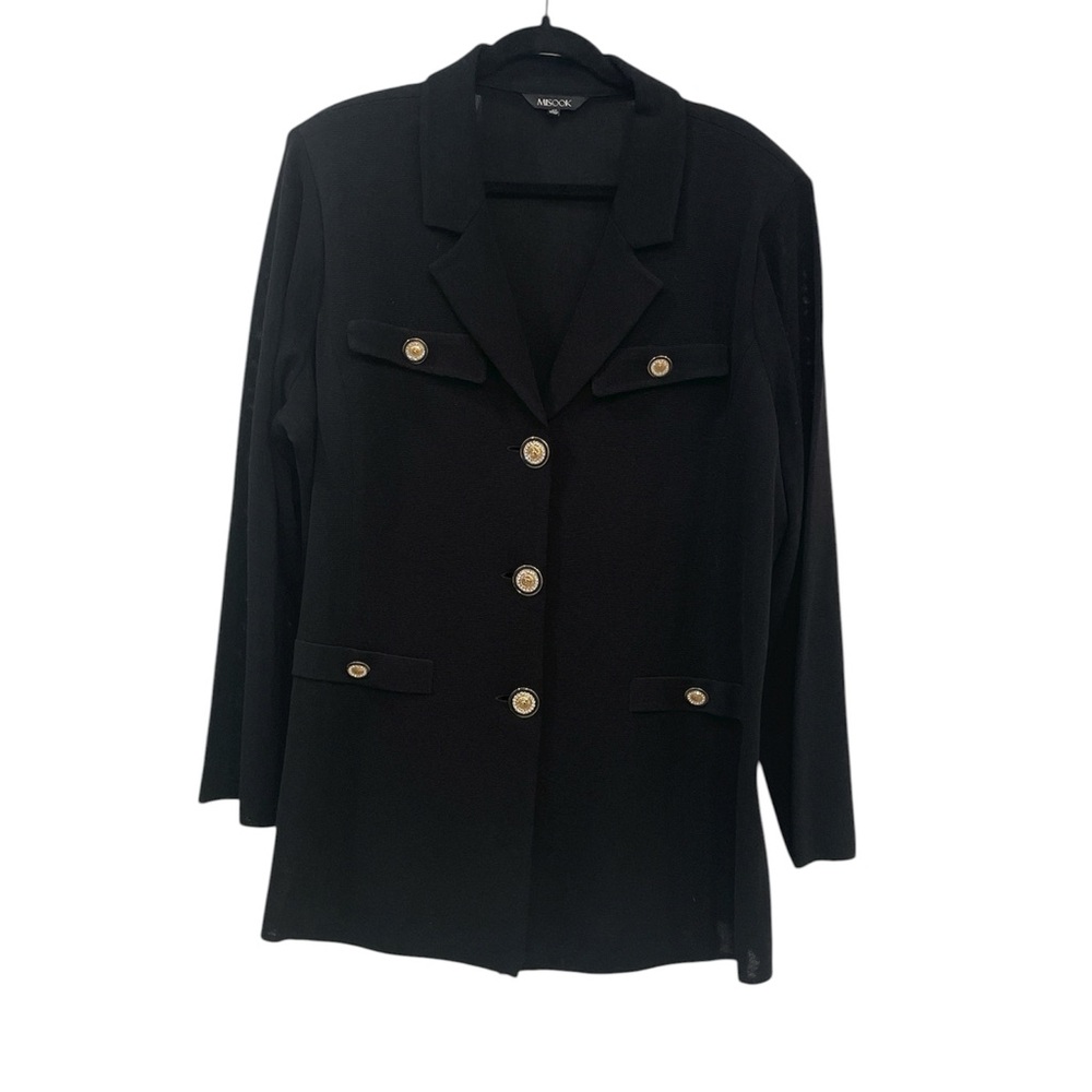 Misook Black Long Gold Crystal Button Detail Blazer Jacket